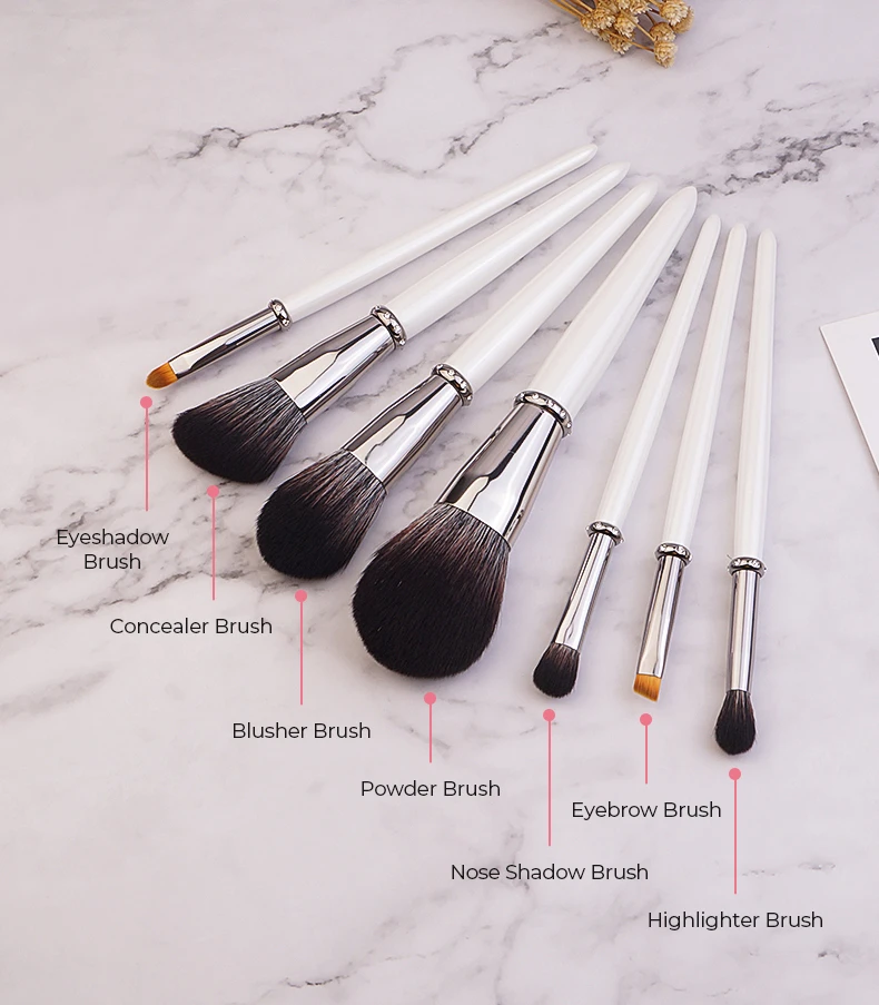 7 pcs Pearl White Makeup Brush Set