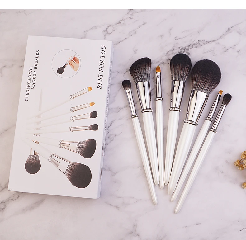 7 pcs Pearl White Makeup Brush Set